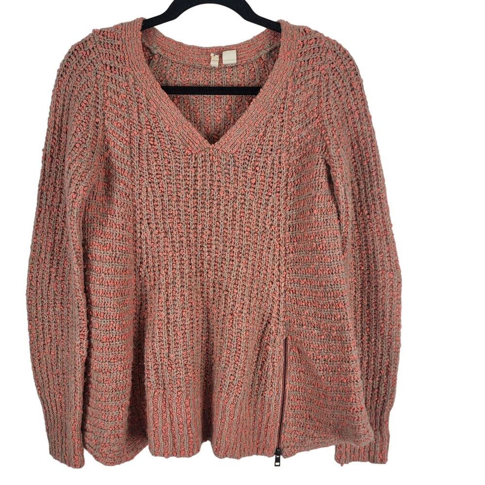 Moth Anthropologie Chunky Knit Sweater S Womens V Neck Long Sleeve Pink Grey